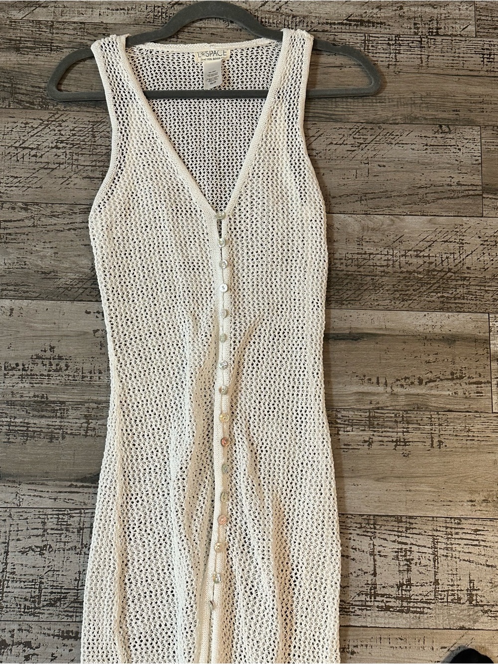 L SPACE Cream Open-Knit Sleeveless Maxi Cover-Up - Picture 3 of 5